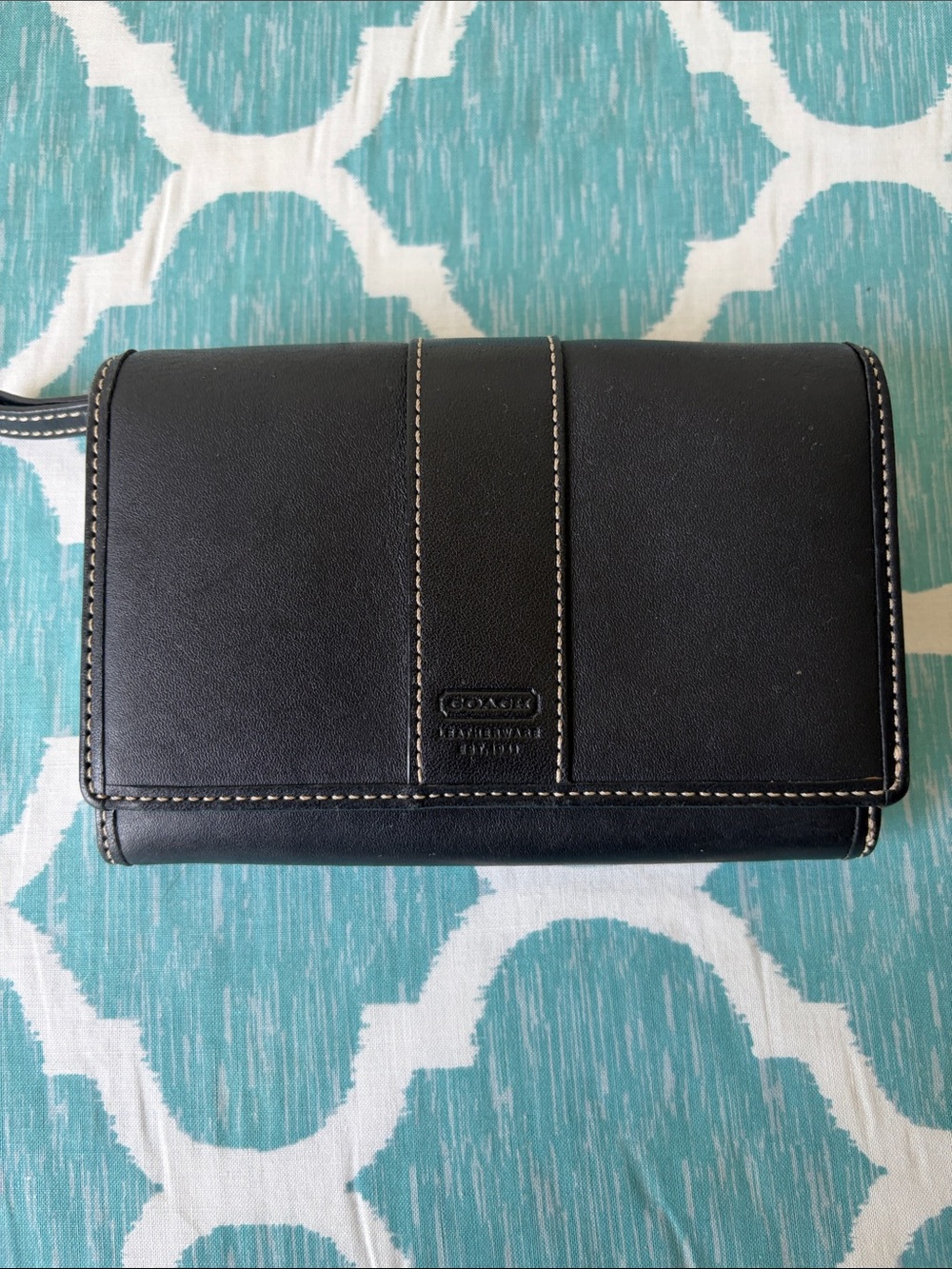 Coach Black Leather Continental Wallet with Contrast Stitching